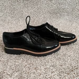 Franco Sarto Charles Women’s Patent Derby Loafers Size 8.5 Black Tan Two-Tone